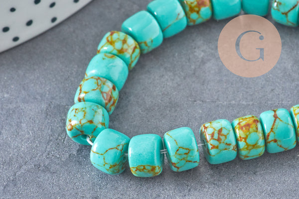 Perle rondelle turquoise naturelle 8mm, perle pierre naturelle pour création bijoux, fil de 40 cm, x1 (G5183)