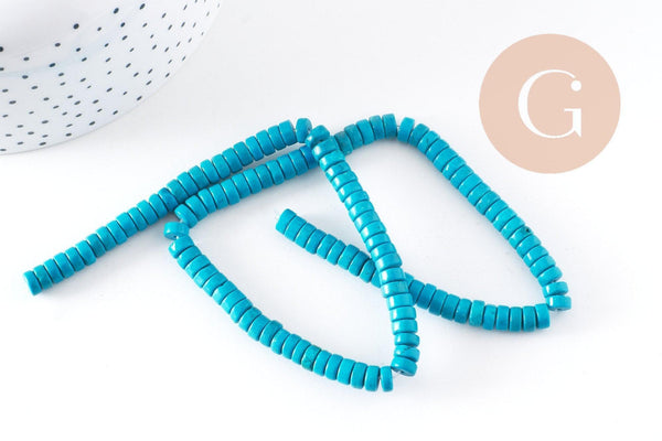 Perle rondelle turquoise naturelle sinkiang 6mm, x1 fil de 39.5cm (G5371)