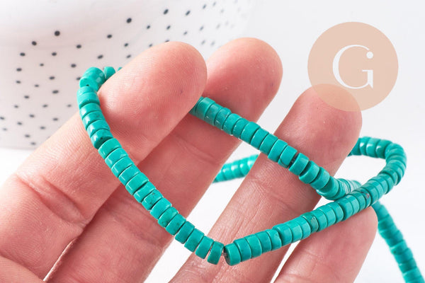 Perle rondelle turquoise sinkiang,perles pierre, turquoise naturelle, fil de 39,5 cm x1 (G0138)