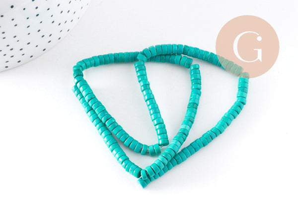 Perle rondelle turquoise sinkiang,perles pierre, turquoise naturelle, fil de 39,5 cm x1 (G0138)