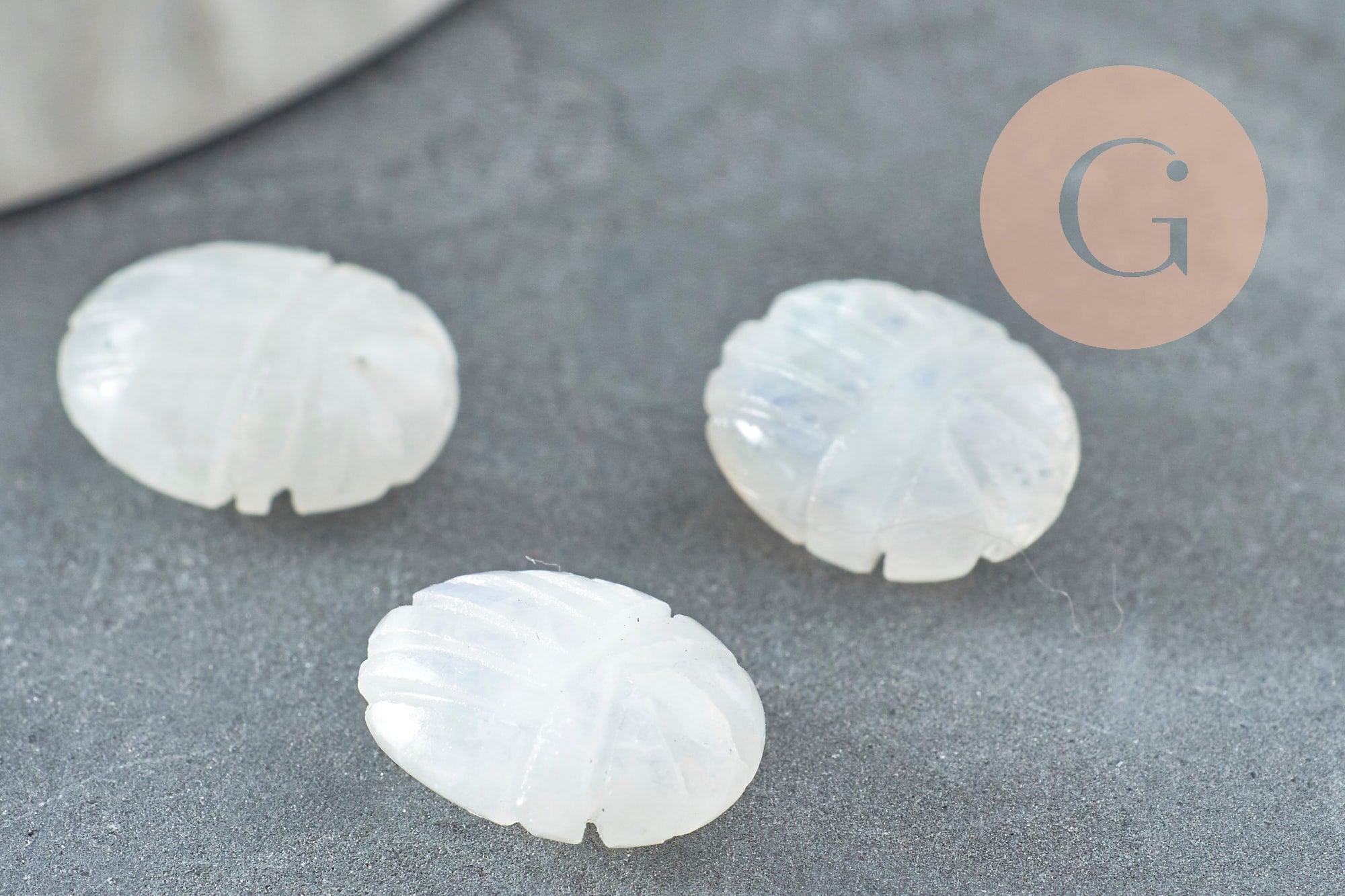 Perle scarabée pierre de lune naturel AAA 13mm, perle création bijou talisman pierre naturelle x1 G9232
