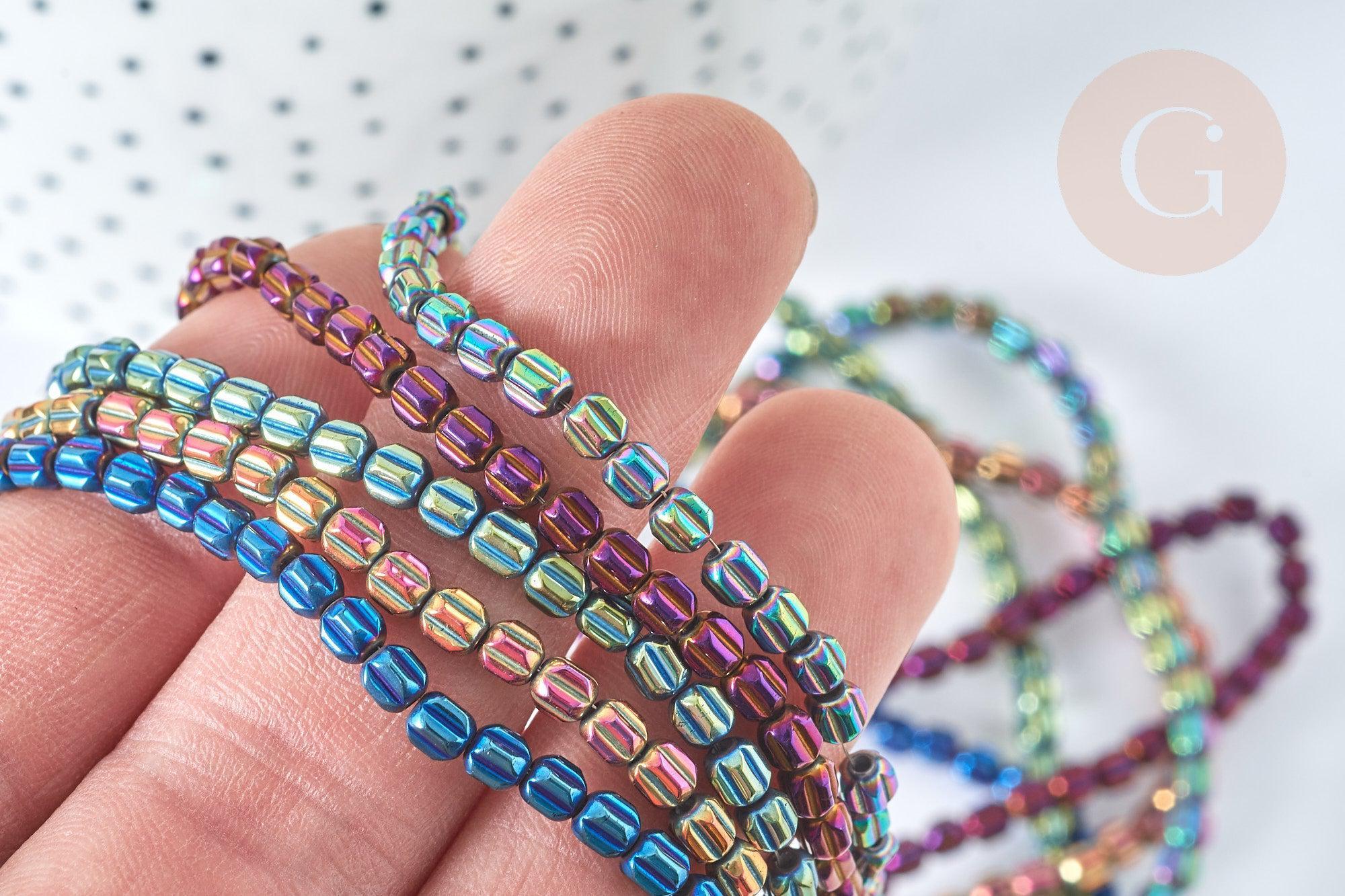 Perle striée hématite de synthèse colorée 3,5mm, création bijoux DIY, x1, (G7406)