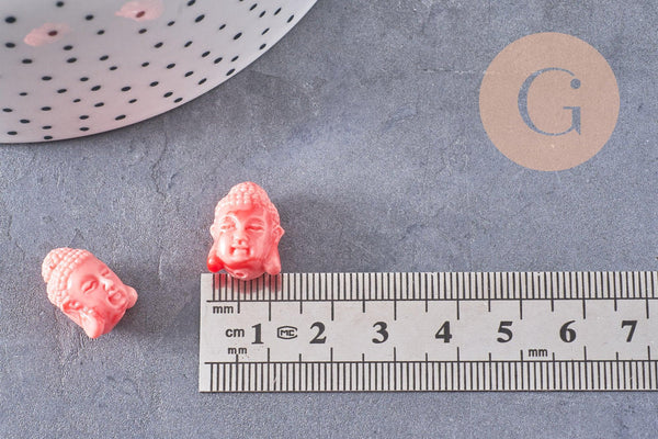 Perle tête de boudha résine imitation bambou de mer rose,perle imitation corail en bambou de mer naturel,15mm x2 (G4986)