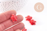 Perle tortue porcelaine rouge 12mm, x5 (G3906)
