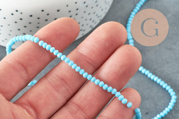 Perle toupie bleu,perles bijoux, cristal bleu, fourniture créative ,verre facette, fil de 29cm, 3mm, x1 (G1667)