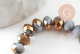 Perle toupie cristal gris or 6x5mm, perles bijoux, perle bicone cristal gris,Perle verre facette, fil de 42 cm x1 (G6179)