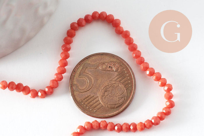 Perle toupie rose corail, perle cristal,Perles verre,cristal, 3mm fil de 41 cm, x1 (G0620)