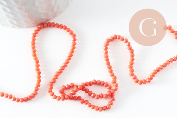 Perle toupie rose corail, perle cristal,Perles verre,cristal, 3mm fil de 41 cm, x1 (G0620)
