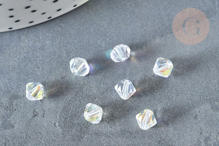 Perle toupie verre tchèque blanc irisé AB 6mm,perles verre et cristal, x 10 (G7358)