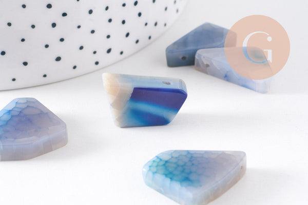Perle triangle agate bleue en pierre naturelle pour création bijoux en agate naturelle,18-39mm, X5 (G3186)