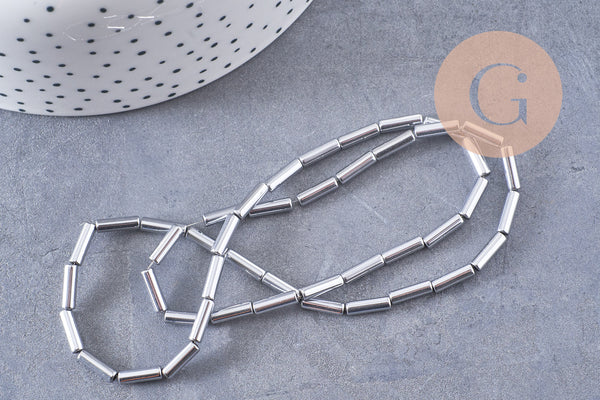 Perle tube hématite argentée 9.5mm, x1 fil de 19cm (G4484)