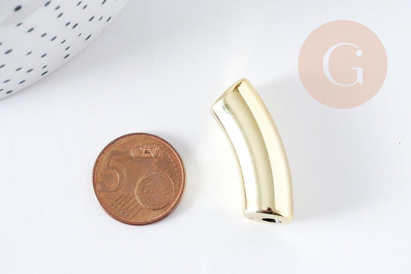 Perle tube incurvé plastique doré 33x10.5mm, perle création bijoux plastique doré,x 6 perles (G10839)
