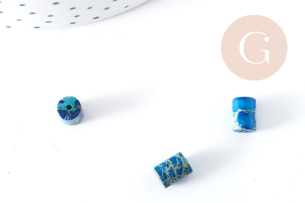 Perle tube jaspe impérial / regalite de synthèse bleu 8x6mm, x10 (G8282)