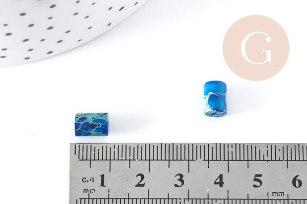 Perle tube jaspe impérial / regalite de synthèse bleu 8x6mm, x10 (G8282)