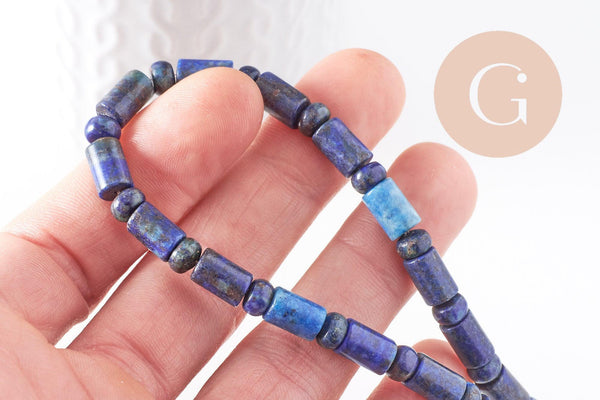 Perle tube lapis lazulis naturel 6-9mm, x1 fil de 40cm, (G4479)