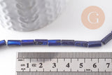 Perle tube nacre naturelle teintée bleu 10x4.5mm, x1 fil de 36cm (G9973)