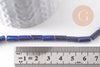 Perle tube nacre naturelle teintée bleu 10x4.5mm, x1 fil de 36cm (G9973)