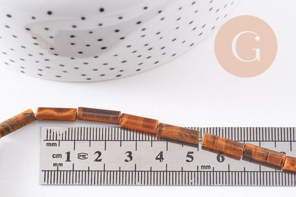 Perle tube oeil de tigre naturelle 13-14mm, x1 fil de 25 (G3827)