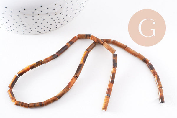 Perle tube oeil de tigre naturelle 13-14mm, x1 fil de 25 (G3827)