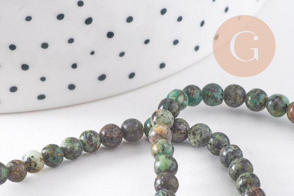 Perle turquoise africaine naturelle 4mm, x1 fil de 38cm (G1544)