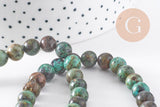 Perle turquoise africaine naturelle 8mm,x1 fil de 40cm (G5153)