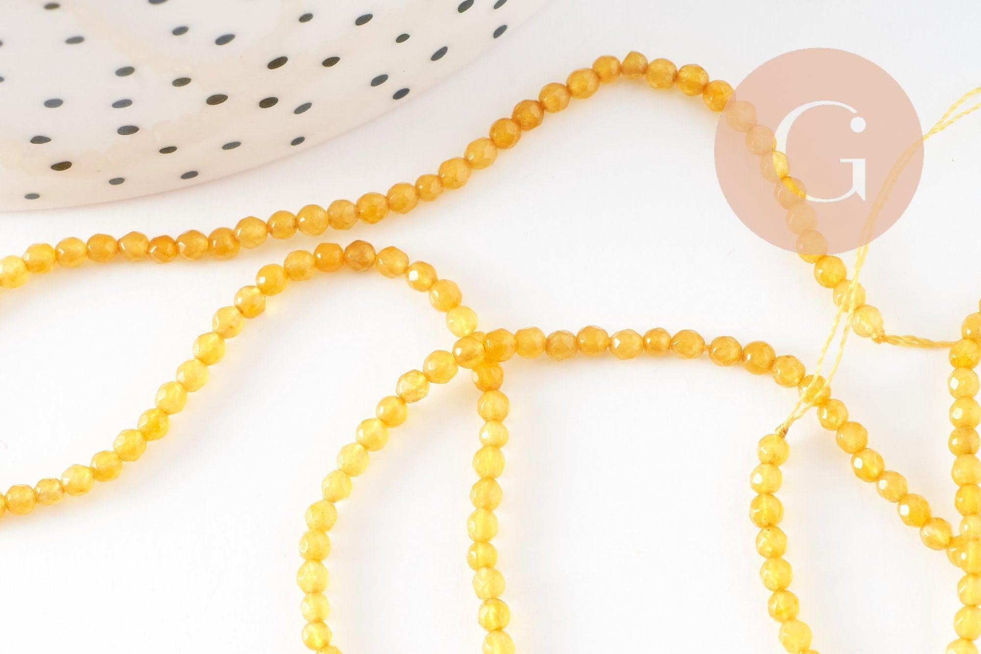 Perles Agate naturelle jaune facettées 2mm, x1 fil de 39cm (G4658)
