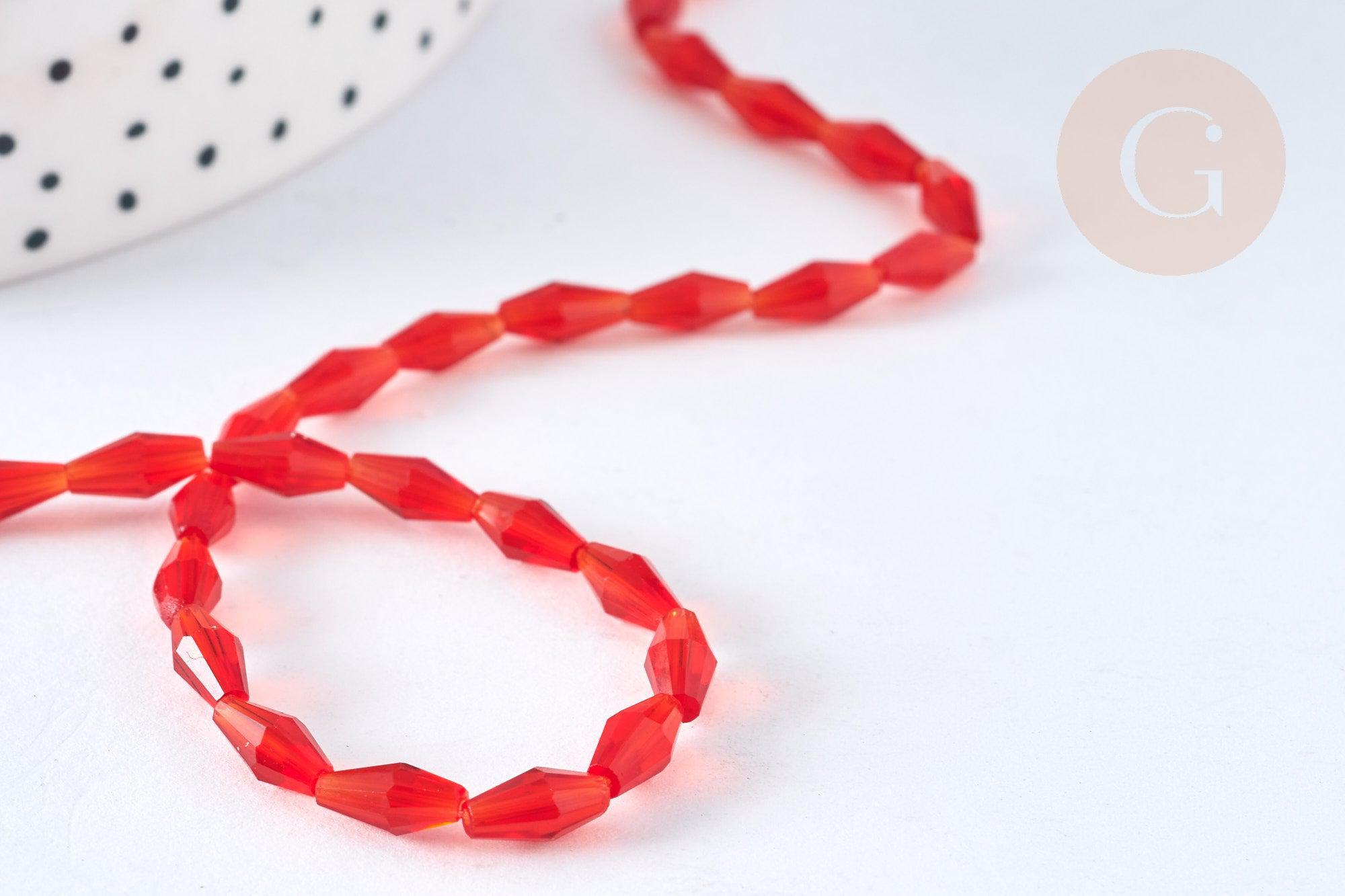 Perles Losanges verre facetté rouge transparent 8x4mm, perle cristal pour création bijoux, x1 fil de 58.4cm (G7343)