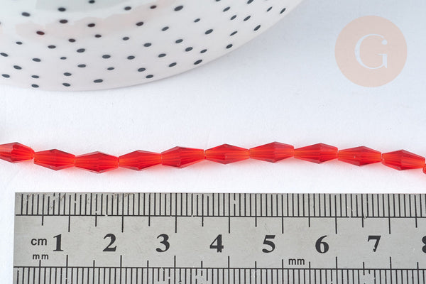 Perles Losanges verre facetté rouge transparent 8x4mm, perle cristal pour création bijoux, x1 fil de 58.4cm (G7343)
