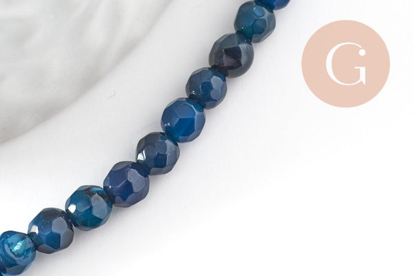 Perles Rondes facettées agate bleue foncée 4mm, perle agate naturelle, pierre gemme, perle facette,4mm,fil de 37cm x1 (G1087)