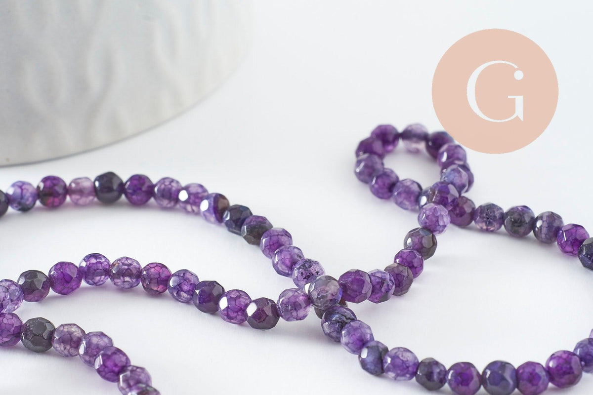 Perles Rondes facettées agate violette, perle agate, pierre naturelle, agate naturelle,4mm,fil de 39cm, x1 (G2003)