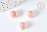 Perles Rondes plates porcelaine émaillée rose pastel 11mm, bijou céramique, x10 (G7442)
