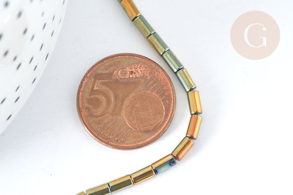 Perles Tube verre gris irisé 4.5x2.5mm,perle tissage et fabrication bijoux, x1 fil de 36cm (G7347)