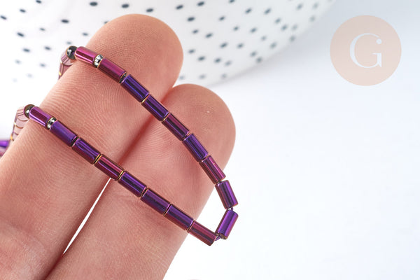 Perles Tube verre violet pourpre irisé 4.5x2.5mm,perle tissage et fabrication bijoux,x1 fil de 36cm (G7332)