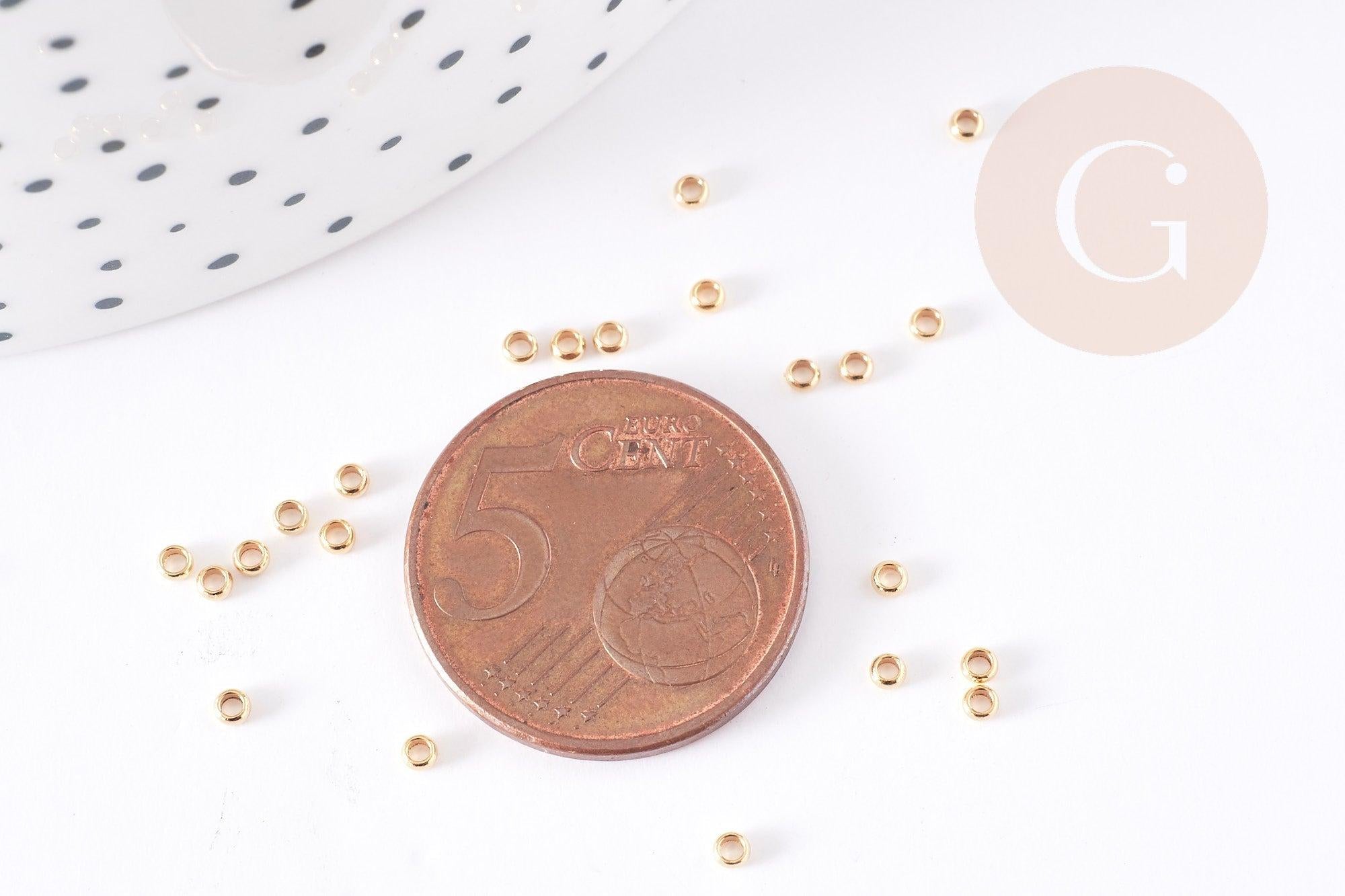 Perles à écraser acier 304 Doré inoxydable 2x1mm, x100 (1.2gr) (G1179)