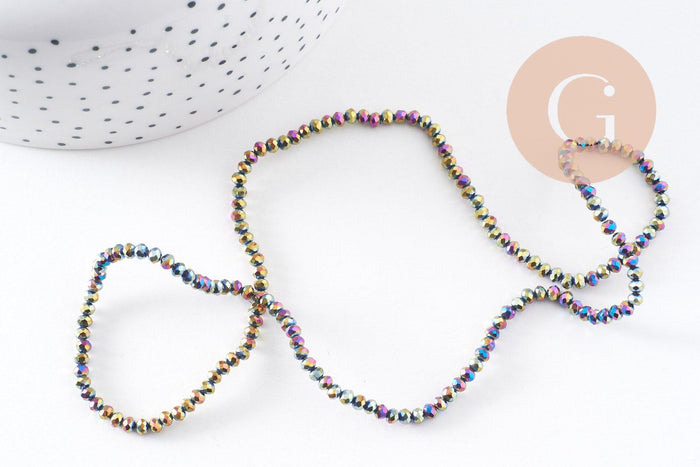 Perles abacus cristal à facette noir irisé 3x2mm, x1 fil de 32cm (G4692)