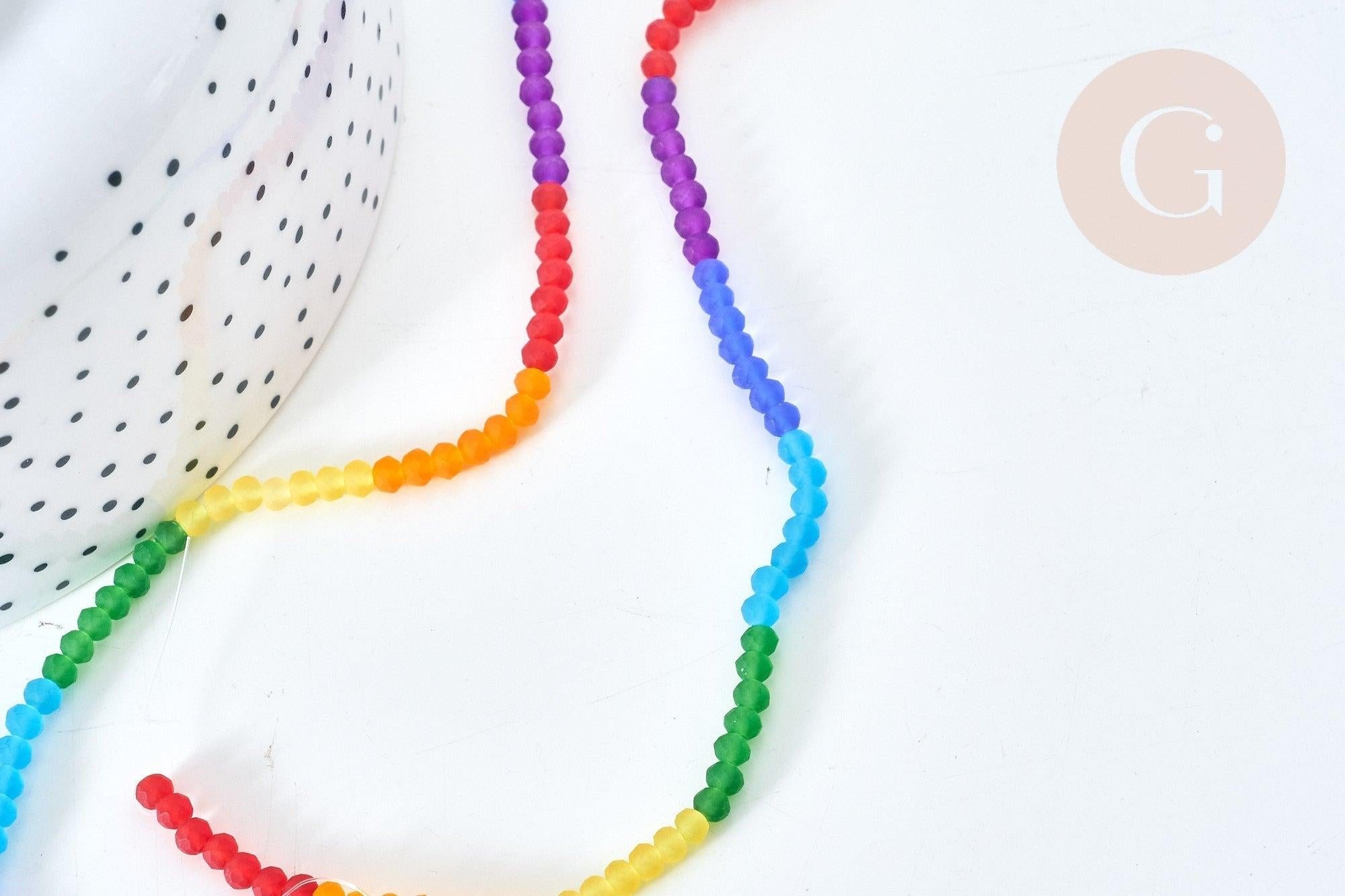 Perles abacus verre multicolore 2mm, création bijoux perles cristal, fil de 42.5cm, X1 (G7827)