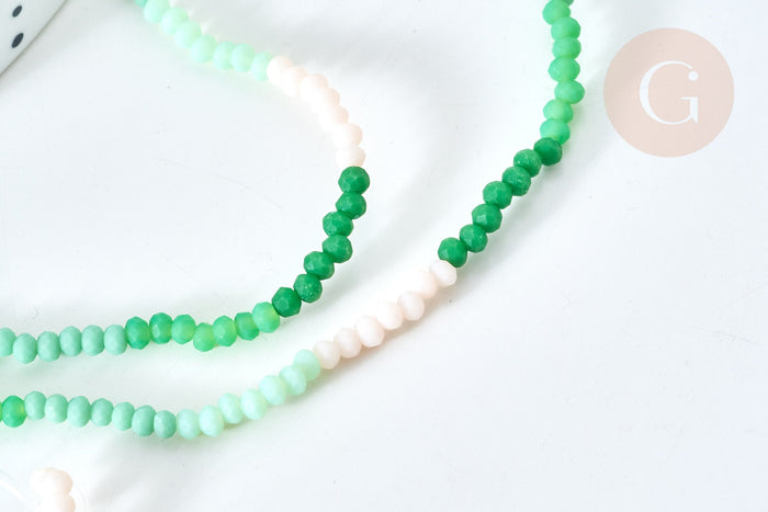 Perles abacus verre vert camaïeu 3x2.5mm, perles cristal, le fil de 42.5cm, x1 (G7830)
