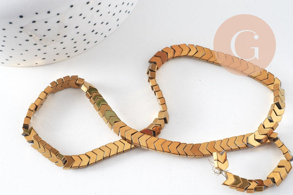 Perles arrow hématite doré, fourniture créative, perles pierre fine, hematite, pierre dorée, fil de 90 perles x1 (G3682)