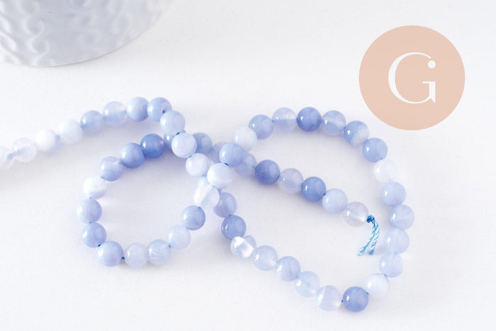 Perles calcédoine naturelle bleue 6mm, x1 fil de 38 cm (G2937)