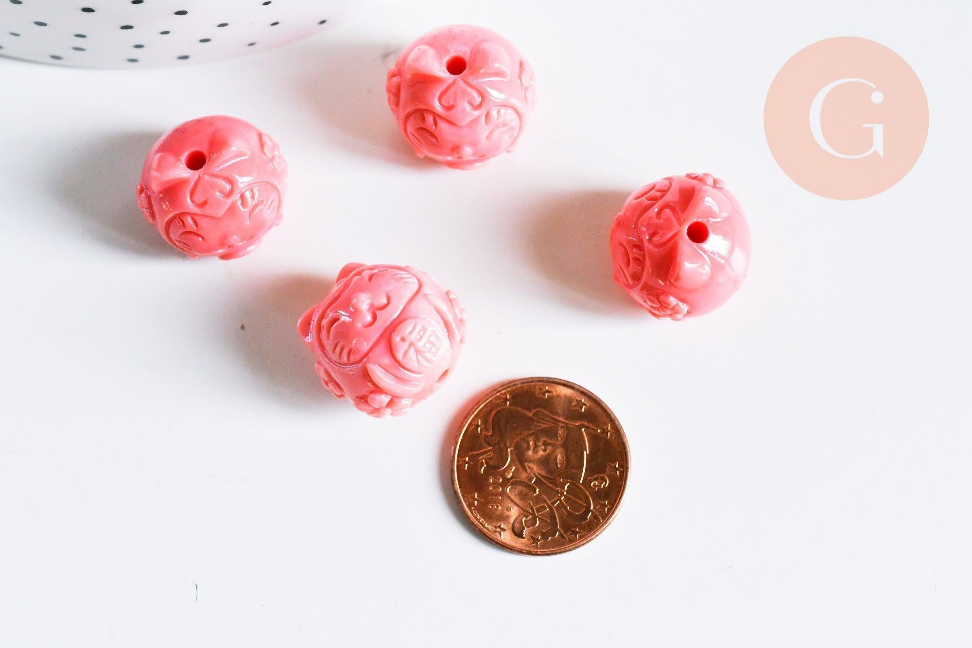 Perles chat résine rose 18.5mm,perle pierre en corail synthétique, x1 (G7085)