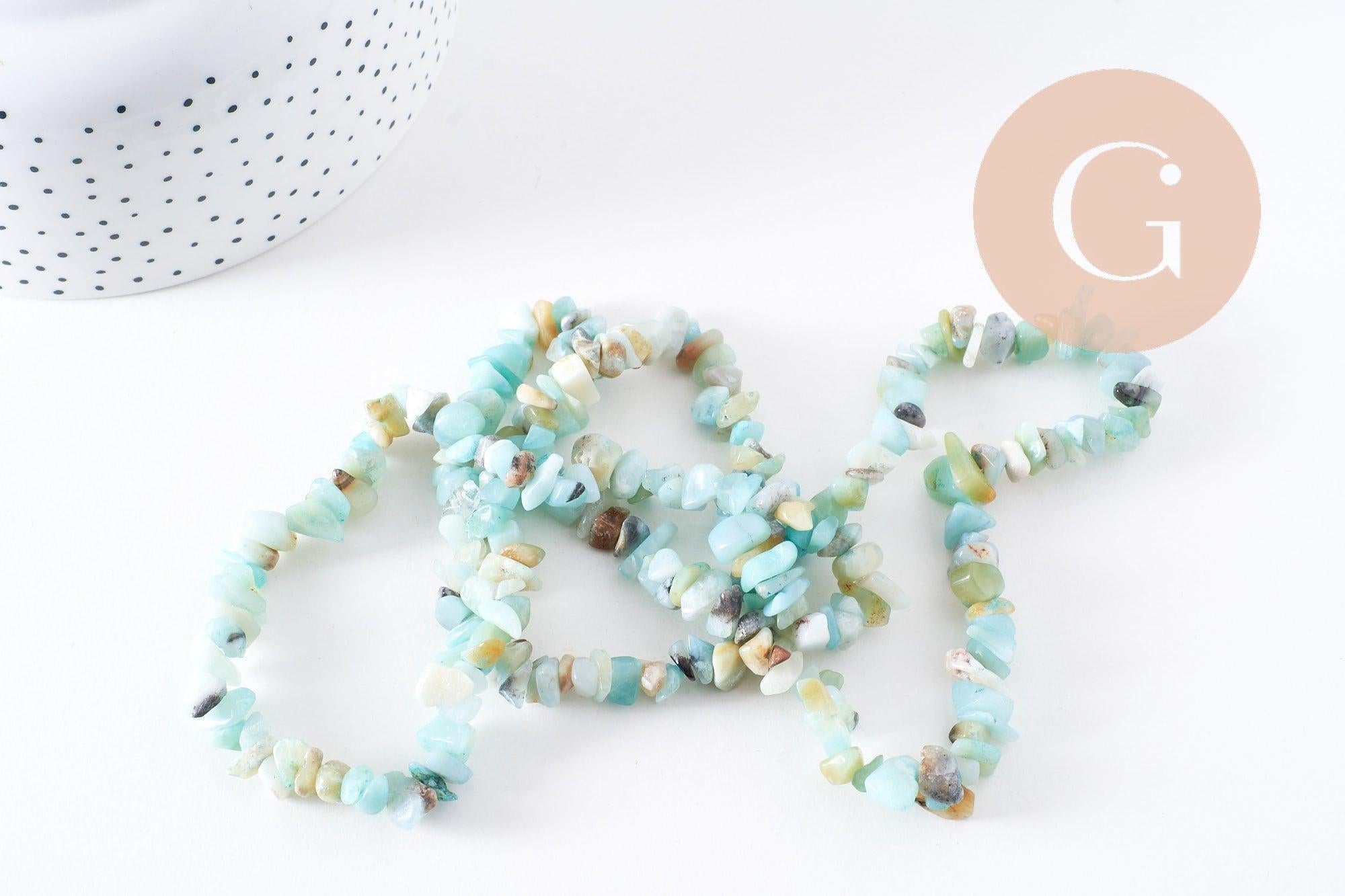 Perles chips amazonite naturelle 5-8mm, x1 fil 76cm (G10294)