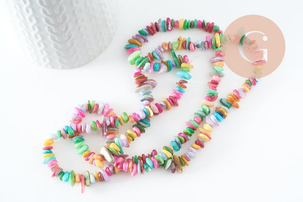 Perles chips coquillage naturel teinté multicolore 5-9mm,création bijoux plage coquillage,le fil de 29cm x1 (G9507)