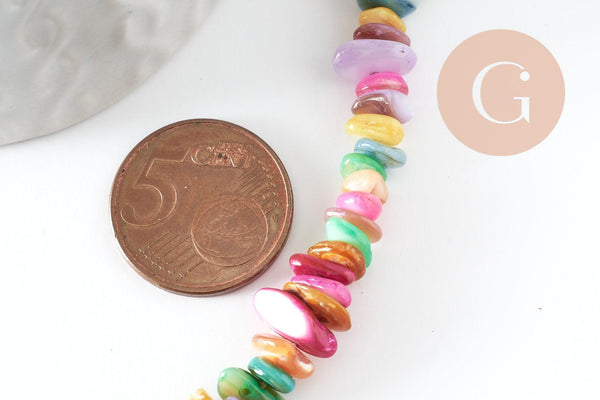 Perles chips coquillage naturel teinté multicolore 5-9mm,création bijoux plage coquillage,le fil de 29cm x1 (G9507)