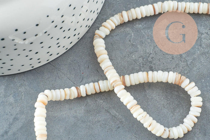 Perles coquillage blanc naturel heishi 5-6mm, fil de 40cm x1 (G1814)