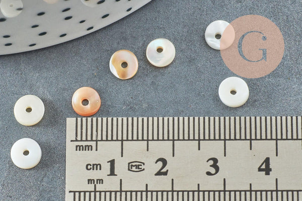 Perles coquillage blanc naturel heishi,rondelle coquillage ivoire,perle , 6mm, x50 (G3919)