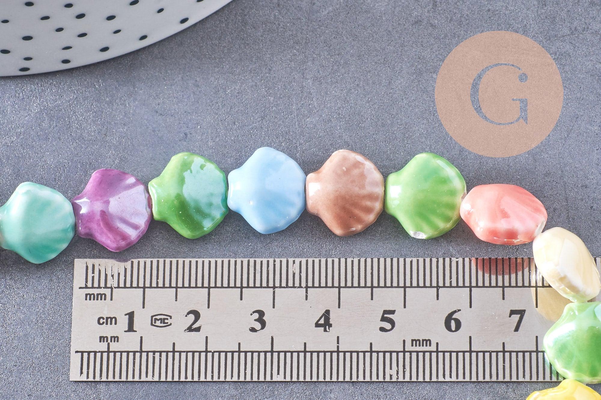 Perles coquillage porcelaine multicolore 13.5mm, x1 fil de 30cm (G10324)