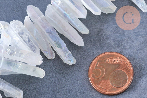 Perles cristal de roche naturel irisé 20-50mm, x10 (G6205)