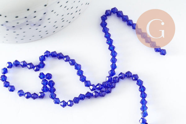 Perles cristal facette bleu roi transparent 4mm, cristal autrichien, perles bicone cristal toupies bleues,Fil de 30 cm, x1 (G5834)