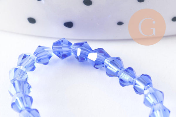 Perles cristal toupies à facette bleu transparent 3mm, x1 fil de 46cm (G2853)