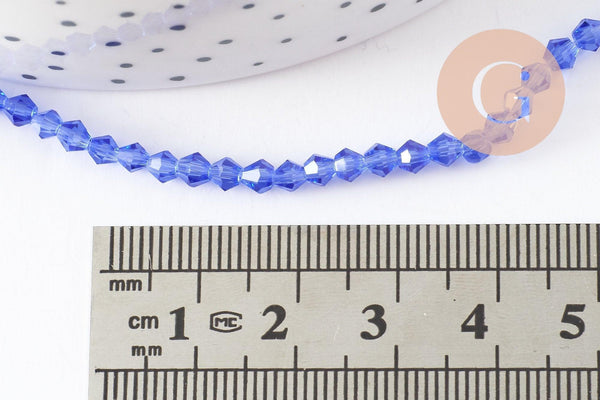 Perles cristal toupies à facette bleu transparent 3mm, x1 fil de 46cm (G2853)